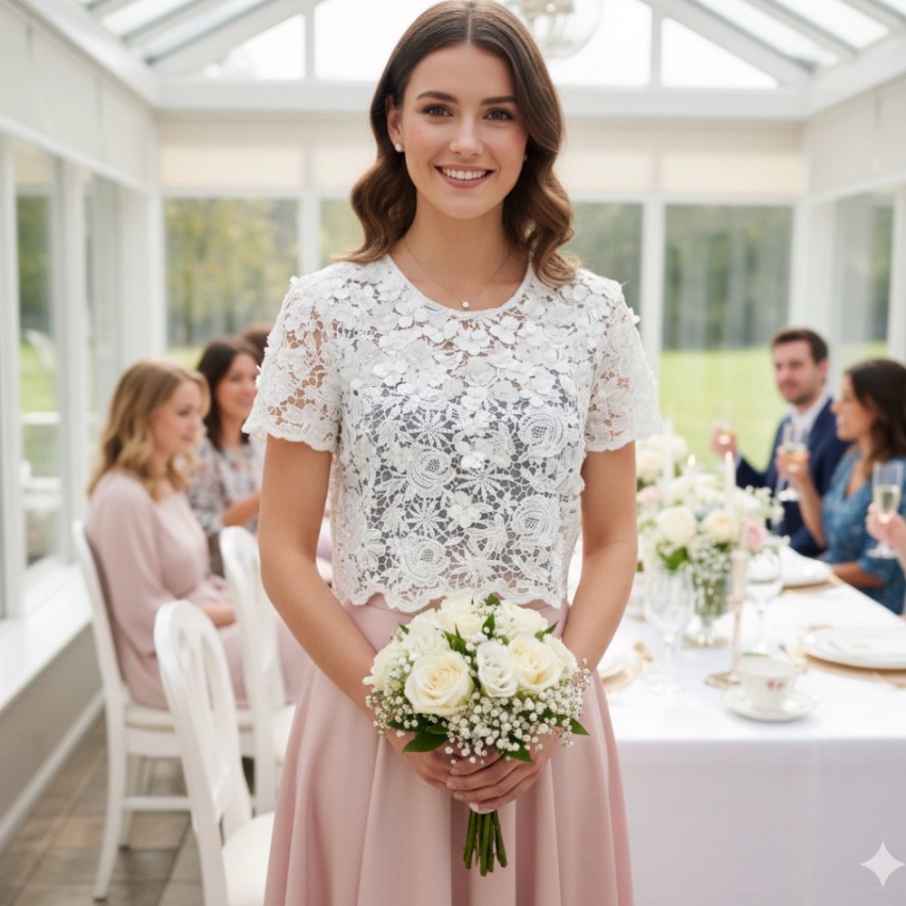 MICHAEL KORS White 3D Floral Appliqué Lace Sequin Blouse L Romantic Coquette